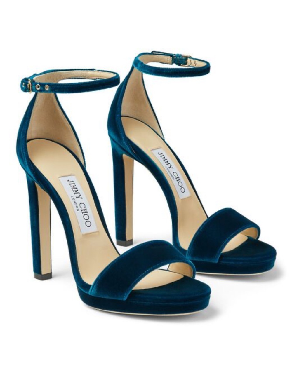 Jimmy Choo Teal Velvet Ankle-Strap Platform Sandals